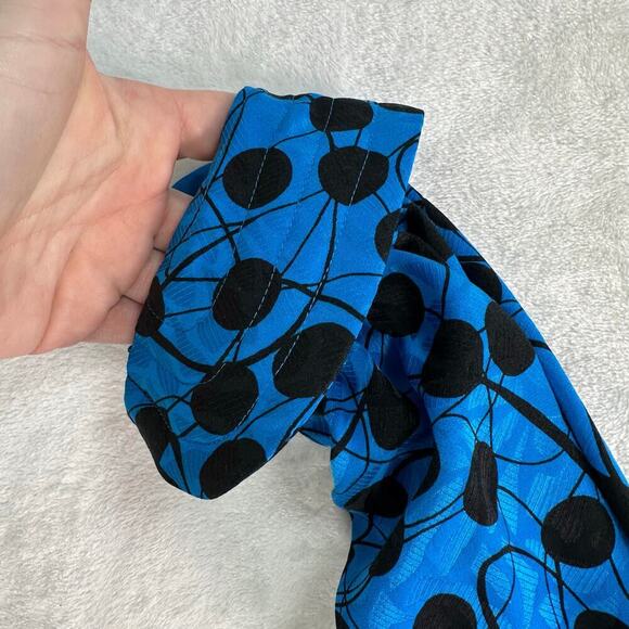Adrianna Papell Vintage 100% Silk Blue Black Polka Dot Long Sleeve Blouse Size 8 - Picture 16 of 16